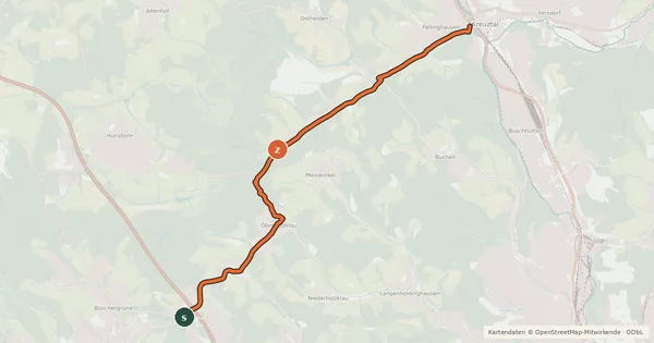 Kartenübersicht der Radroute (47) Freudenberg-Lindenberg - (49) Kreuztal