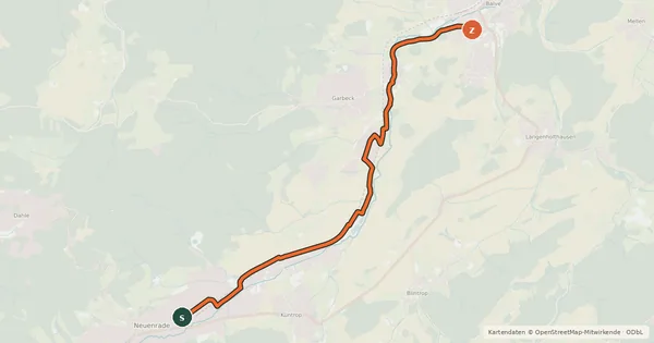 Kartenübersicht der Radroute (47) Neuenrade - (66) Balve