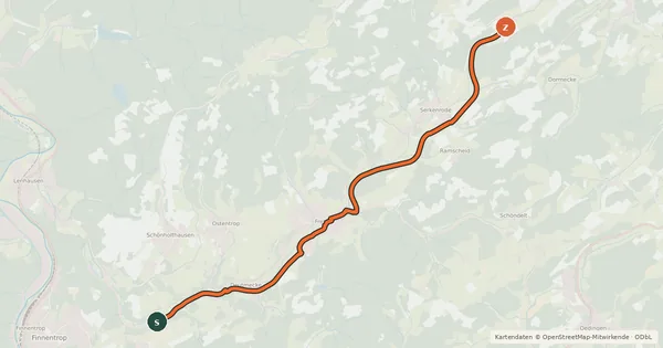 Kartenübersicht der Radroute (49) Finnentrop-Frettermühle - (55) Finnentrop-Fehrenbracht