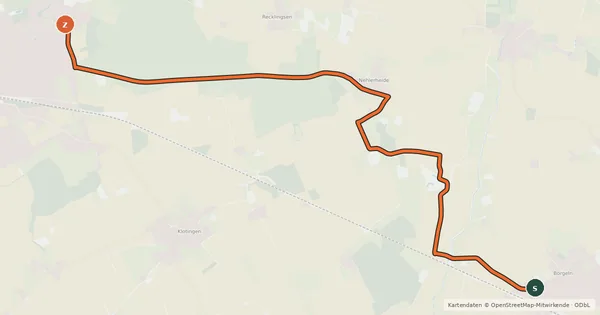 Kartenübersicht der Radroute (51) Welver-Borgeln - (52) Welver–Kirchwelver