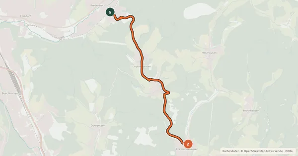 Kartenübersicht der Radroute (52) Kreuztal-Kredenbach - (54) Netphen-Eckmannshausen