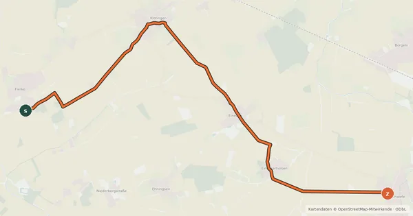 Kartenübersicht der Radroute (54) Welver-Flerke - (55) Welver-Schwefe