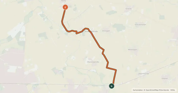 Kartenübersicht der Radroute (54) Welver-Flerke - (86) Werl-Mawicke
