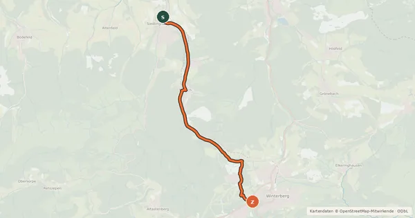Kartenübersicht der Radroute (54) Winterberg-Siedlinghausen - (57) Winterberg