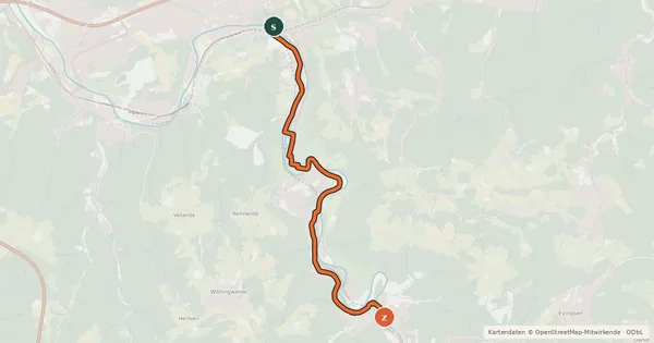 Kartenübersicht der Radroute (56) Iserlohn-Letmathe - (58) Altena-Mühlendorf