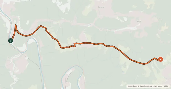 Kartenübersicht der Radroute (57) Altena - (60) Neuenrade
