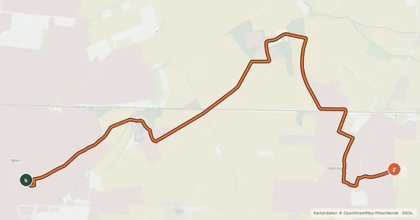 Kartenübersicht der Radroute (57) Werl - (58) Werl-Westönnen