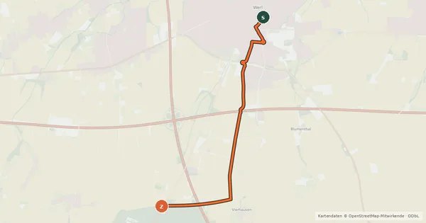 Kartenübersicht der Radroute (57) Werl - (81) Werl-Stadtwald