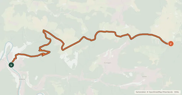Kartenübersicht der Radroute (58) Altena-Mühlendorf - (61) Neuenrade Rüterschlad