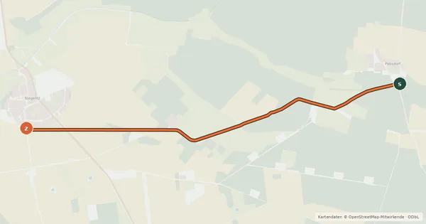 Kartenübersicht der Radroute 60-72 Pabsdorf SO-Stegelitz S
