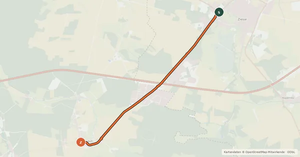 Kartenübersicht der Radroute 64-73 Ziesar-Schopsdorf