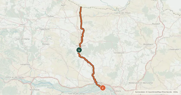 Kartenübersicht der Radroute 83 Stockerau - Haugsdorf