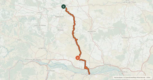 Kartenübersicht der Radroute 84 - Heldenberg Radweg