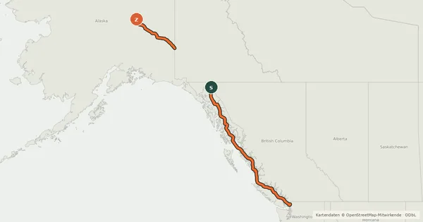 Kartenübersicht der Radroute 87 (Alaska)