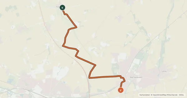 Kartenübersicht der Radroute (92) Soest-Thöningsen - (93) Bad Sassendorf