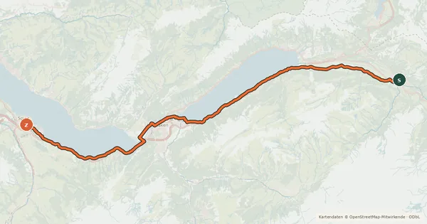 Kartenübersicht der Radroute Aare-Route