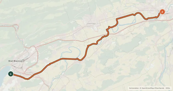 Kartenübersicht der Radroute Aare-Route