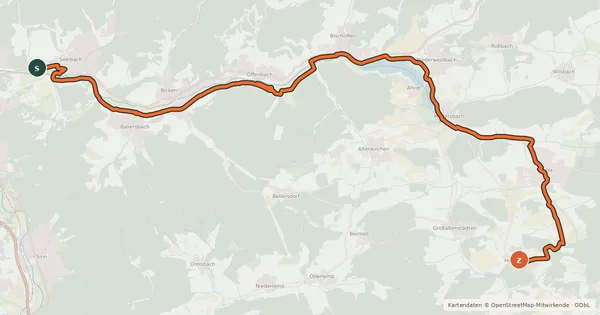 Kartenübersicht der Radroute Aartal-Radweg