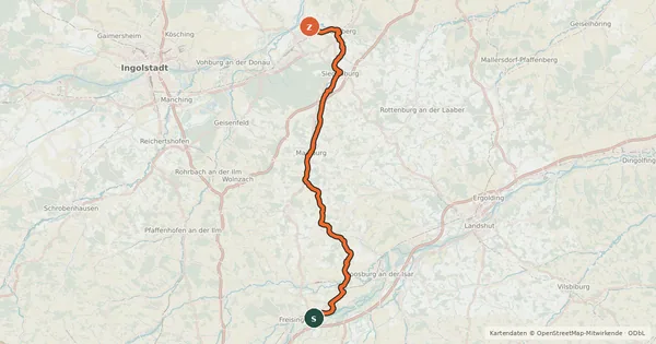 Kartenübersicht der Radroute Abens-Radweg