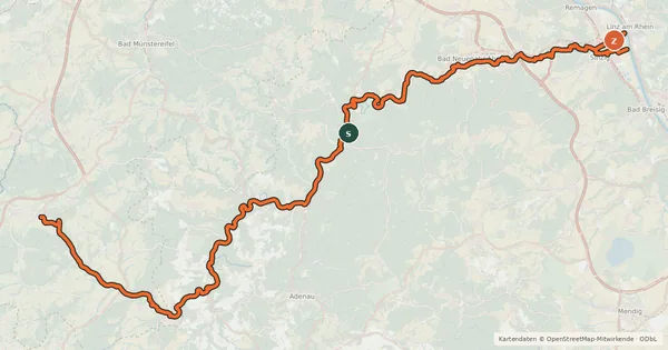 Kartenübersicht der Radroute Ahr-Radweg