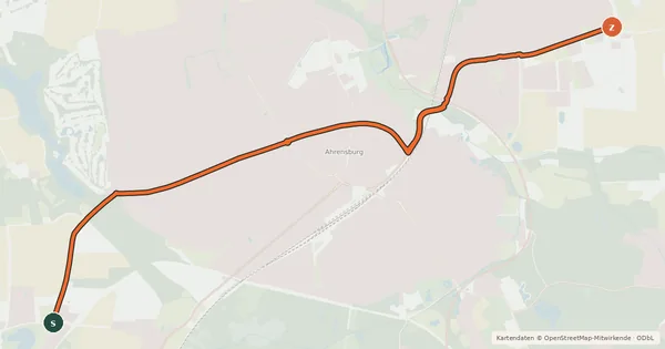 Kartenübersicht der Radroute Ahrensburg Veloroute A5 Wulfsdorf <=> Beimoorwald
