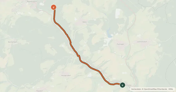 Kartenübersicht der Radroute Ahrhütte (67) - Blankenheim (70)