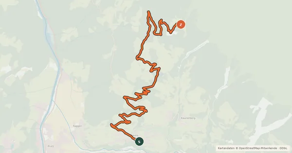 Kartenübersicht der Radroute Aifneralm