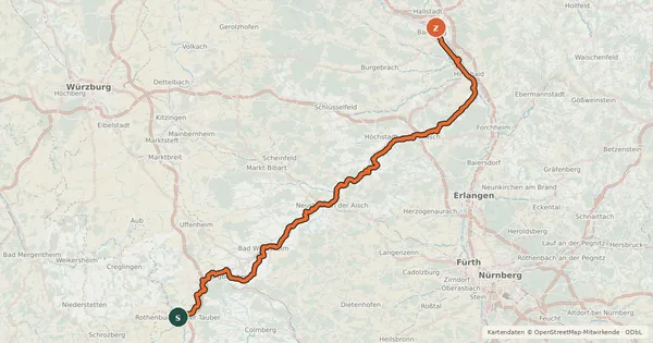 Kartenübersicht der Radroute Aischtalradweg