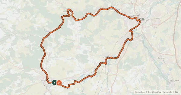 Kartenübersicht der Radroute Alb-Donau-Kreis Tour 9