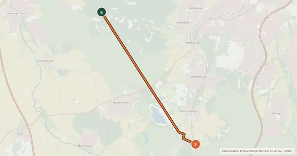 Kartenübersicht der Radroute Alfter Kottenforst(09) - Alfter Volmerhoven (76)