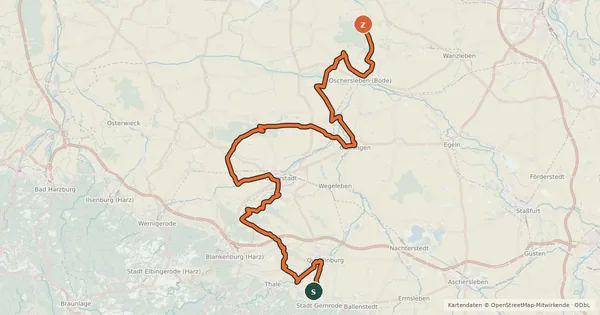 Kartenübersicht der Radroute Aller-Harz Radweg