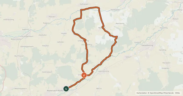 Kartenübersicht der Radroute Allkofener Rundweg