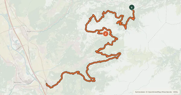 Kartenübersicht der Radroute Alpes de la Région du Léman Bike (Stage 2, Les Diablerets - Bex)