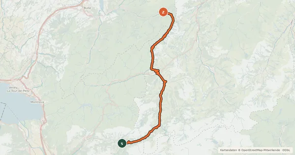 Kartenübersicht der Radroute Alpes vaudoises-Pays de Fribourg