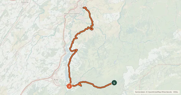 Kartenübersicht der Radroute Alpes vaudoises-Pays de Fribourg