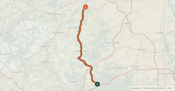 Kartenübersicht der Radroute Alsenz-Radweg