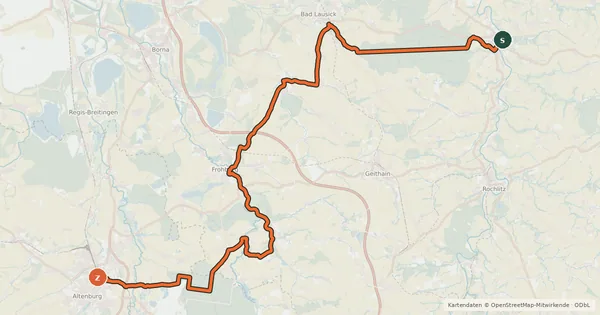 Kartenübersicht der Radroute Altenburg–Colditz-Radroute