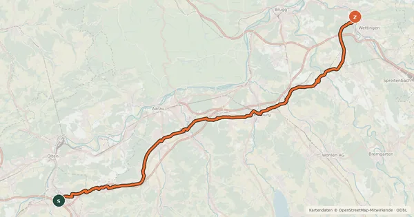 Kartenübersicht der Radroute Alter Bernerweg