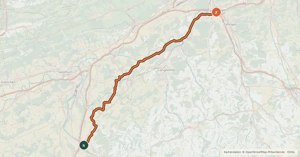 Kartenübersicht der Radroute Alter Bernerweg