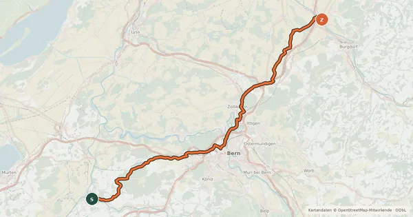 Kartenübersicht der Radroute Alter Bernerweg