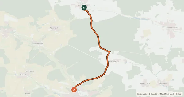 Kartenübersicht der Radroute Altershausen - Münchsteinach