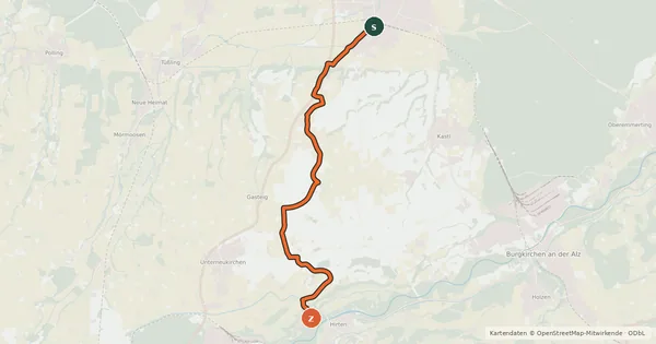 Kartenübersicht der Radroute Alz-Inn-Radweg Variante