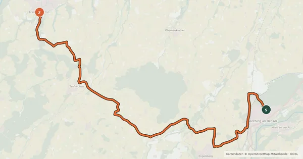 Kartenübersicht der Radroute Alz-Inn Radweg (Variante)