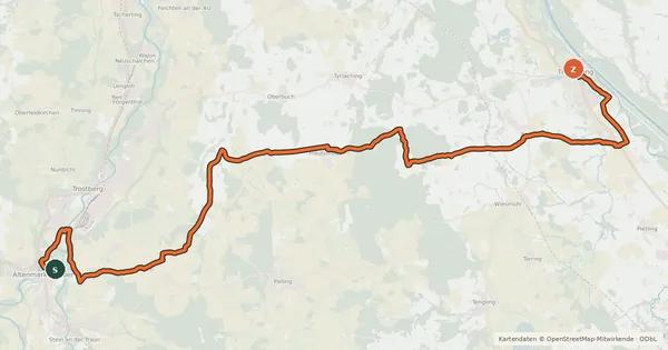 Kartenübersicht der Radroute Alz-Salzach-Radweg