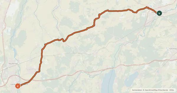 Kartenübersicht der Radroute Amper-Lech-Radweg