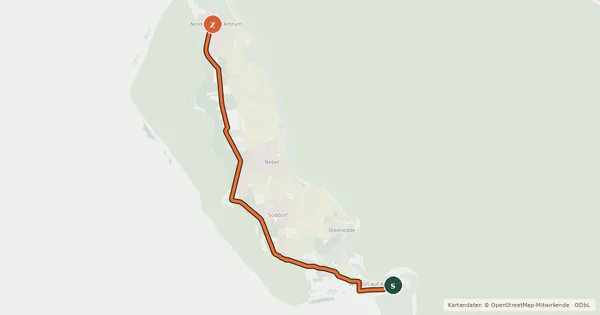 Kartenübersicht der Radroute Amrumer Waldradweg