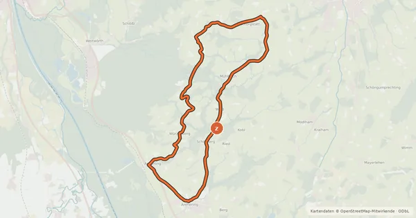 Kartenübersicht der Radroute Antheringer "Maunzteufeltour"