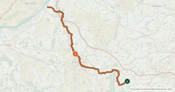 Kartenübersicht der Radroute Antiesenweg