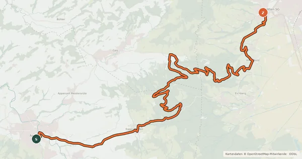 Kartenübersicht der Radroute Appenzell Rheintal Bike