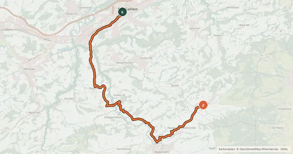 Kartenübersicht der Radroute Appenzeller Route